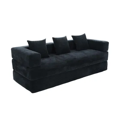 Produktbild von LVHOM Modulares Schlafsofa aus Chenille, Klappbares Bodensofa mit Seitentasche, Polstersofa Klappsofa Bettcouch 198x79/159cm, Schwarz