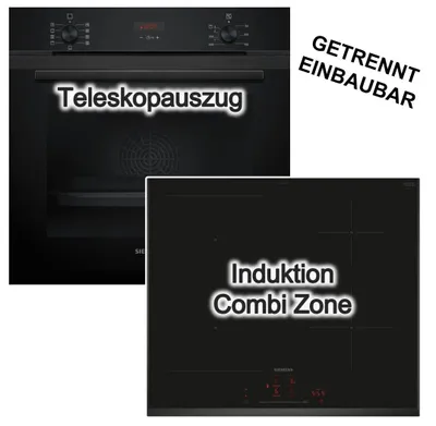 Produktbild von Herdset SIEMENS Backofen Hydrolyse + Induktionskochfeld Combi-Zone autark 60 cm