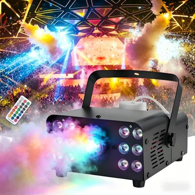 Produktbild von 1000W DJ LED Discolicht Partylicht, Discolicht Mini Nebelmaschine mit RGB Effekt, Nebel Maschine mit Fernbedienung und LED Licht für Halloween DJ Show