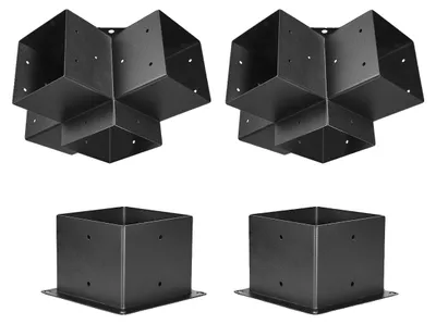 Produktbild von VEVOR Pergola Halterungskit 4''x4''(Innengröße 3.6x3.6), 4 Stück 4-Wege Schwerlast-Eckhalterung Holzarbeiten DIY Pfostenbasis-Kit, Einfache Installation Holzträger für Pavillons, Terrassenpergolen, Blockhaus im Freien, 6 x 6 Zoll, Vier-Wege-a
