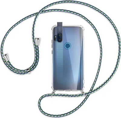 Produktbild von Handykette Backcover-Schutzhülle mit Band (Metall silberfarben) für Motorola One Hyper - grün/blau/weiß