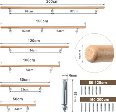 Produktbild von TolleTour Buche Handlauf 200cm mit gewinkelte Halter Stufe Wand Geländer Handlaufset