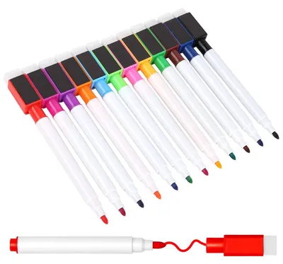 Produktbild von Whiteboardmarker gerucharm, 12 Stück, mit magnetischer Gumminoppen, für Schule und Büro
