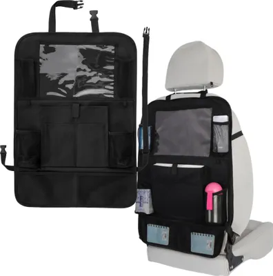 Immagine prodotto di ️Wobell | Organizer per auto per il sedile posteriore con pannello touchscreen per tablet, organizer per auto 44×63 cm – Tasca per sedile posteriore con scomparto touchscreen per tablet