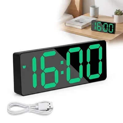Digitale LED-Wekker mit Temperatur, Datum, Schlummerfunktion, grün