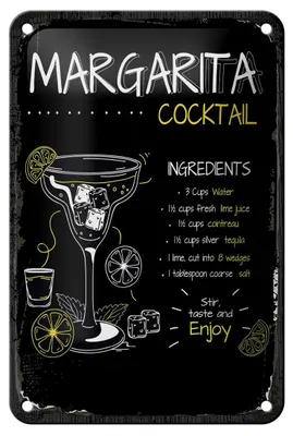 Produktbild von Blechschild Rezept Margarita Cocktail Recipe 12x18cm Geschenk Schild