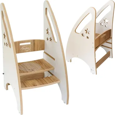 Produktbild von Skyline 3-in-1 wachsender Tritthocker Kleinkind Turm Helfer, Holz Kleinkind Stehhocker für Badezimmer oder Küche, Anti-Rutsch-Füße, Handläufe 100 kg