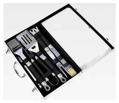 Produktbild von Edelstahl Grillbesteck-Set 11-teilig im Grillkoffer