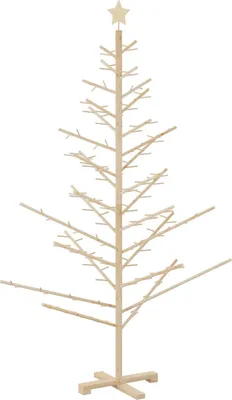 Image de vidaXL Arbre de Noël en bois avec support Naturel 180 cm Pin massif