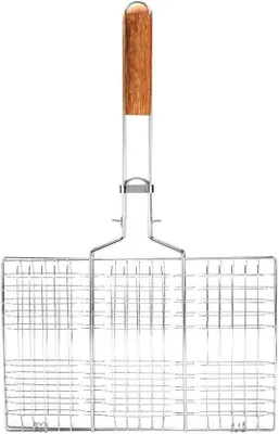 Immagine prodotto di Griglia professionale per pesce, verdure e carne di manzo - manico in legno.