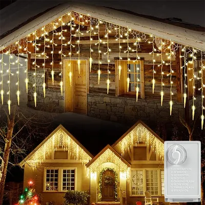 Produktbild von 3.5M LED Außen Wasserdicht Eisregen Eiszapfen Lichterkette mit Stecker, 8 Lichtmodi Speicherfunktionen Weihnachten Beleuchtung Lichtervorhang Innen Deko, Warmweiß