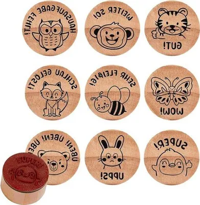 Obrázok produktu pre Drevené pečiatky pre žiakov a deti, 9-dielna sada