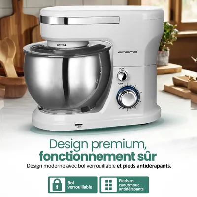 Image de Emerio robot de cuisine 5 L – 1000 W – robot pâtissier / food processor – avec bol en acier inoxydable – 6 vitesses – KM-123117