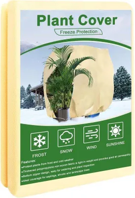 Produktbild von Unyqoos® Winterschutzhaube für Topf- & Kübelpflanzen, 80 g Vliesstoff, atmungsaktiv & wasserabweisend, mit Reißverschluss und Kordelzug, waschbar