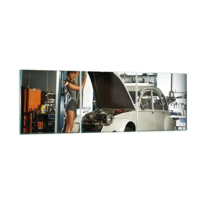 Produktbild von Bilder auf glas - Mädchen jung Auto Mechaniker - 150x50cm - Glasbilder - Wandbilder - Kunstdruck - zum Aufhängen bereit - Wanddekoration aus Glas - Glas Bilder - Wandbild auf Glas - GCA150x50-2426
