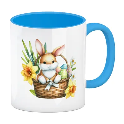 Produktbild von Niedlicher Osterhase im Osternest Kaffeebecher in hellblau