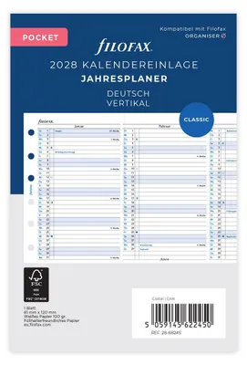 Produktbild von FILOFAX Kalendereinlage 2028 - POCKET - Jahresplaner - weiss - deutsch