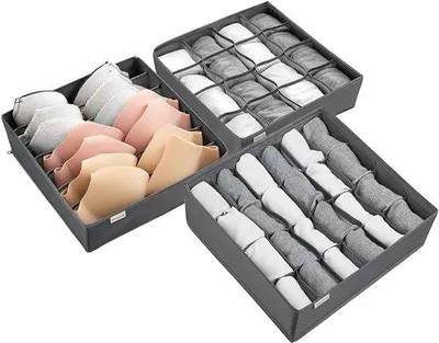 Produktbild von Faltbarer Unterwäsche-Organizer, Grau, 3er-Pack, Raumsparend