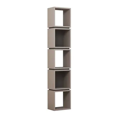 A tall, narrow, modular shelving unit with five cube-shaped compartments stacked vertically.