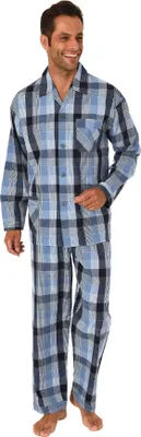Produktbild von Herren Pyjama durchknöpfbar in edlem Gingham-Muster - 191 101 91 430 ; marine , 48