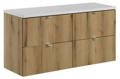 Produktbild von Hängende Badezimmermöbel-Set VANO in Eichen- und Weißoptik 120cm: Unterschränke mit Schubladen + Platte für Waschbecken