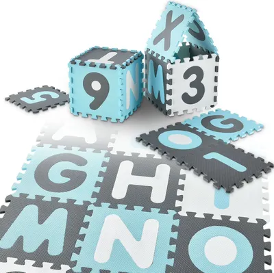 Produktbild von Juskys Kinder Puzzlematte Noah 36 tlg. Buchstaben & Zahlen - rutschfest - Blau