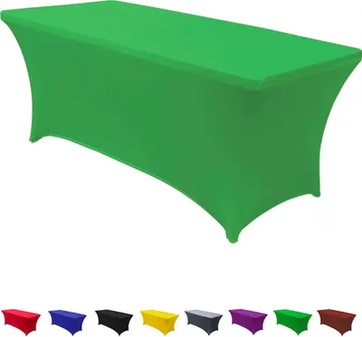 Produktbild von 183 x 74 x 76 cm Grün Fitted Polyester Tischdecke Rechteckige Stretch Tischdecke Bankett Party Show
