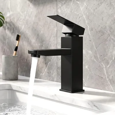 Produktbild von Schwarz Wasserhahn,Waschtischarmatur Design Einhebelmischer für Badezimmer,Mischbatterie Hochdruck Badarmatur,Armatur Einhebelmischer Edelstahl