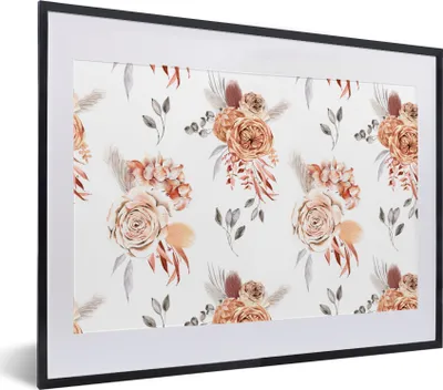 Produktbild von MuchoWow® Gerahmtes Poster Blumen - Blätter - Bohème - Weiß 40x30 cm - Poster mit Schwarzem Bilderrahmen Wandposter Rahmen Foto Bilder - Bilderrahmen - Poster im Rahmen