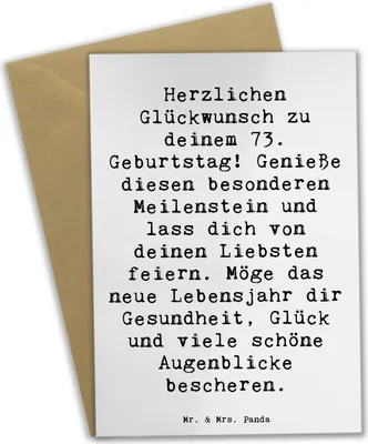Produktbild von Mr. & Mrs. Panda Grußkarte Spruch 73. Geburtstag Meilenstein - Weiß - Geschenk, osterkarte, Jubiläum, hochzeitskarten, weihnachtskarten, Freude, Familie, handgefertigt