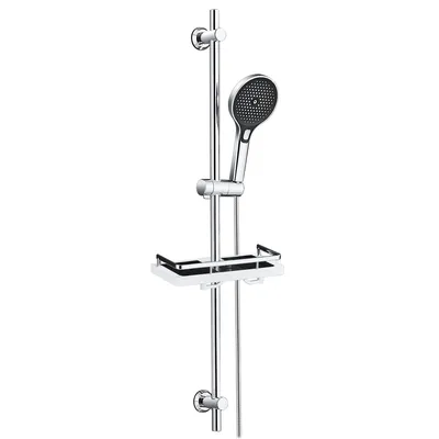 Produktbild von JOHO Edelstahl Duschstange 100 cm mit Duschablage, Brausestange Set mit Handbrause, Schlauch und Halterung,  passend für vorhandene Bohrlöcher, Chrom