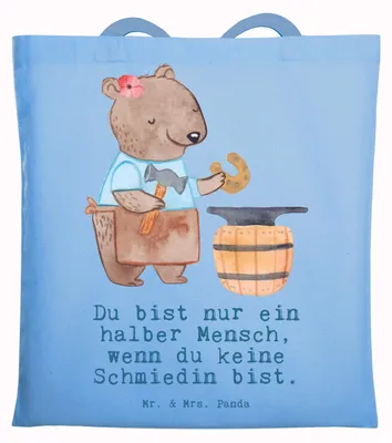 Produktbild von Mr. & Mrs. Panda Shopping Tasche Schmiedin Herz - Sky Blue - Geschenk, Stoffbeutel, Laptoptasche, baumwolle, dokumententasche, Tote Bag