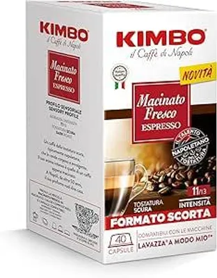 Immagine prodotto di Kimbo, Macinato Fresco, 160 Capsule Caffè Compatibili Lavazza®* A Modo Mio®*, Miscela Forte e Corposa, Intensità 11/13, Tostatura Scura, 4 Pack da 40