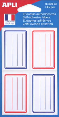 Produktbild von APLI Buchetiketten rot/blau 36 x 56 mm liniert 24 Stück
