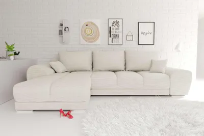 Produktbild von 99rooms Antalya Ecksofa Cordstoff POSO Creme Links mit Schlaffunktion