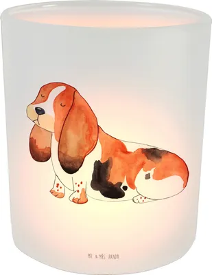 Produktbild von Mr. & Mrs. Panda Kerzenhalter Hund Basset Hound - Transparent - Geschenk, Glas Windlicht, Teelichthalter, aus, Süß, Sprüche