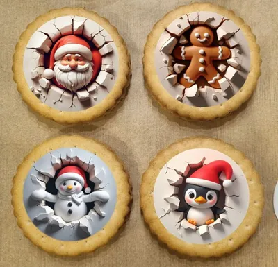 Produktbild von Weihnachten 3D Aufleger Set A4 - 4 Motive essbar für Lebkuchen, Cupcakes, Kekse, Kuchen in verschiedenen Durchmessern  Fondantpapier Premium extraweiß - extraglatt keine - einfach selber ausschneiden 3,8 cm 35 Stk.