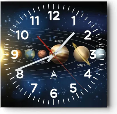 Produktbild von Wanduhr - Quadrat - Glasuhr - Kosmos Planet - 30x30cm - Schleichendes Uhrwerk - Lautlos - zum Aufhängen bereit - Dekoration Modern - Wanddekoration aus Glas - C4AC30x30-3650