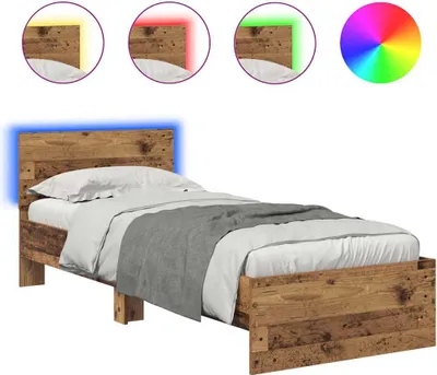 Productafbeelding van vidaXL Bedframe met hoofdeinde, gerecycled hout, 75 x 190 cm, houtvezel