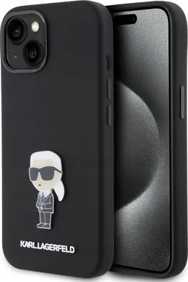 Obrázek produktu pro Karl Lagerfeld Silicone Ikonik Metal Pin - pouzdro na iPhone 15 (černé)