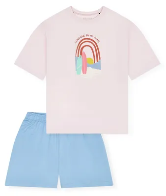 Produktbild von Schiesser Nightwear Baumwolle Schlafanzug Set aus T-Shirt und kurzer Hose, Weiche Baumwollqualität, Bequemer Schnitt hellblau 152