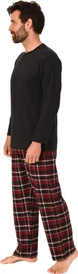 Produktbild von Herren Schlafanzug lang, Pyjama mit Flanell-Hose in Karo-Optik ; schwarz , 50