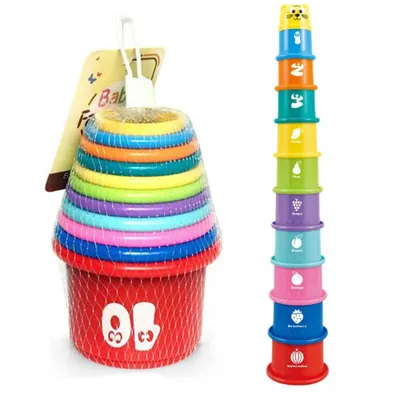Produktbild von Stapelbecher Kinder Stapelturm Stapelwürfel Baby Sandspielzeug Badespielzeug zum Sortieren und Stapelspiel Pädagogisches Spielzeug ab 6 Monaten(10 Stück)