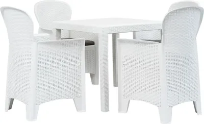 Produktbild von 5-tlg. Garten-Essgruppe Kunststoff Weiß Rattan-Optik