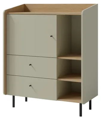 Produktbild von Masseno Kommode VETTA 95 cm Sideboard mit 2 Schubladen und 1 Türen für Wohnzimmer Schlafzimmer Modern 95x42x115 cm Hellgrün / Hellgrün