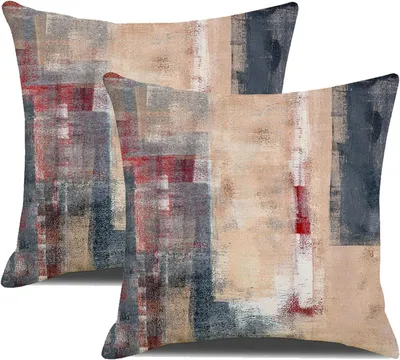 Productafbeelding van Kussenslopen van 50 x 50 cm, set van 2 kussenslopen met abstracte kunst, wenkbrauwrood, donkergrijs, eigentijdse galerij thuis
