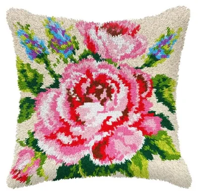 Image de Coussin au crochet Kit DIY Roses - Kit coussin au crochet avec crochet Latch Hook dès 10 ans