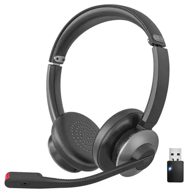 Produktbild von Wireless kabelloses Headset V Bluetooth Headset mit Mikrofon kabellos Noise Cancelling Office Headset kabellos mit Mic Mute und USB Dongle Schwarz Grau