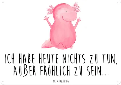 Produktbild von Mr. & Mrs. Panda tafel Axolotl Hurra DIN A6 - Weiß - Geschenk, Wandbild, Türschild, Spaß, Schild, Metall, Lurch, Blechschild, Motivation