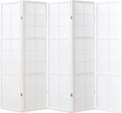 Produktbild von Homestyle4u Paravent Raumteiler 5 teilig Holz Weiss Reispapier Weiß Höhe 175 cm